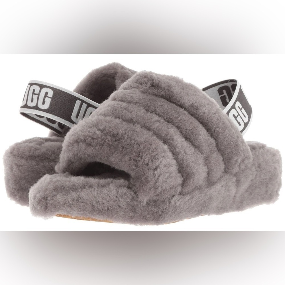 UGG Fluff Yeah Slide Slipper with Elastic Back Strap grey size 10